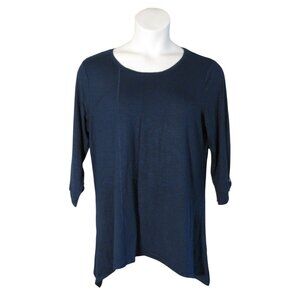 Zenergy by Chico's NEW 2 (L) Navy Blue Seamed Tunic Knit Top 3/4 Slv